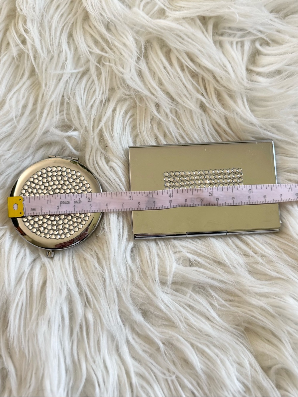 GLAM silver rhinestone embellished compact mirror and business card holder set - Picture 5 of 5